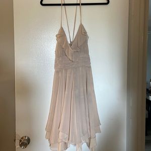 Cream mini dress, empire, flowy, ruffle.